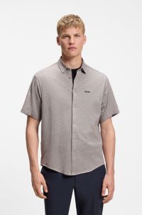 Regular-fit shirt in cotton piqu&eacute;, Grey Patterned