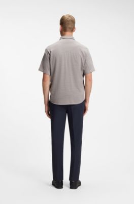 Short-sleeved regular-fit shirt in cotton piqu&eacute;, Grey Patterned