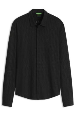 Cotton-piqu&eacute; shirt, Black Patterned
