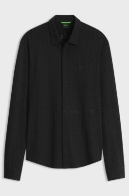 Cotton-piqu&eacute; shirt, Black Patterned