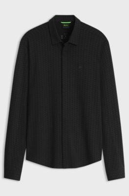 Cotton-piqu&eacute; shirt, Black Patterned