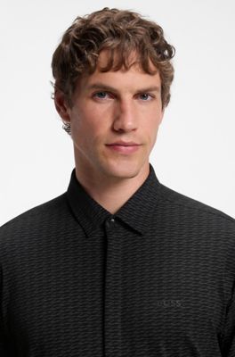 Cotton-piqu&eacute; shirt, Black Patterned