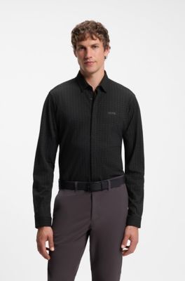 Cotton-piqu&eacute; shirt, Black Patterned