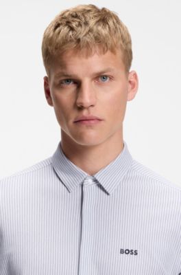 Cotton-piqu&eacute; shirt, Grey Stripes