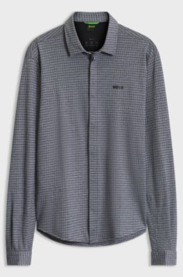 Cotton-piqu&eacute; shirt, Blue Patterned