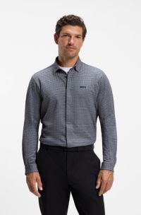 Overhemd van katoenen piqu&eacute;, Blauw met dessin
