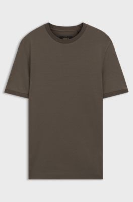Regular-fit T-shirt in cotton-silk jacquard, Brown