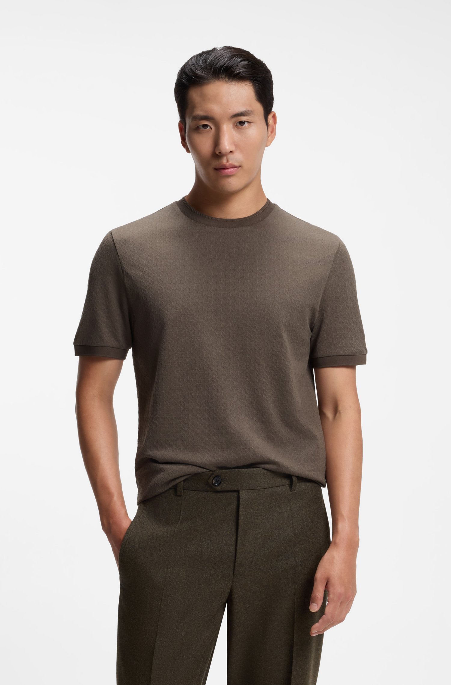 Boss Regular-fit T-shirt in cotton-silk jacquard herr