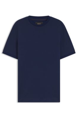 Regular-fit polo in cotton-silk jacquard, Dark Blue