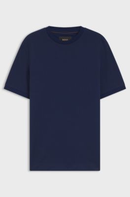 Regular-fit T-shirt in cotton-silk jacquard, Dark Blue