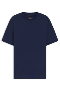 Regular-fit polo in cotton-silk jacquard, Dark Blue