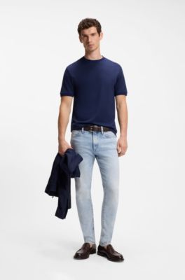 Regular-fit polo in cotton-silk jacquard, Dark Blue