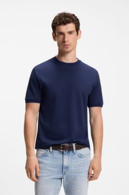 Regular-fit polo in cotton-silk jacquard, Dark Blue