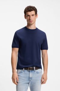 Regular-Fit Poloshirt aus Baumwoll-Seiden-Jacquard, Dunkelblau
