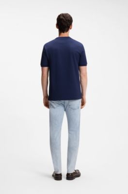 Regular-fit polo in cotton-silk jacquard, Dark Blue