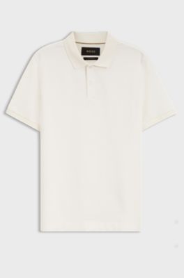 Regular-fit polo in cotton-silk jacquard, Natural