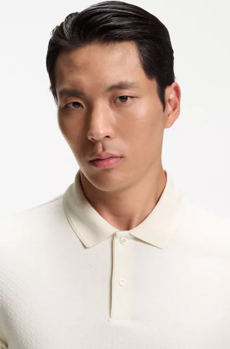 Regular-fit polo in cotton-silk jacquard