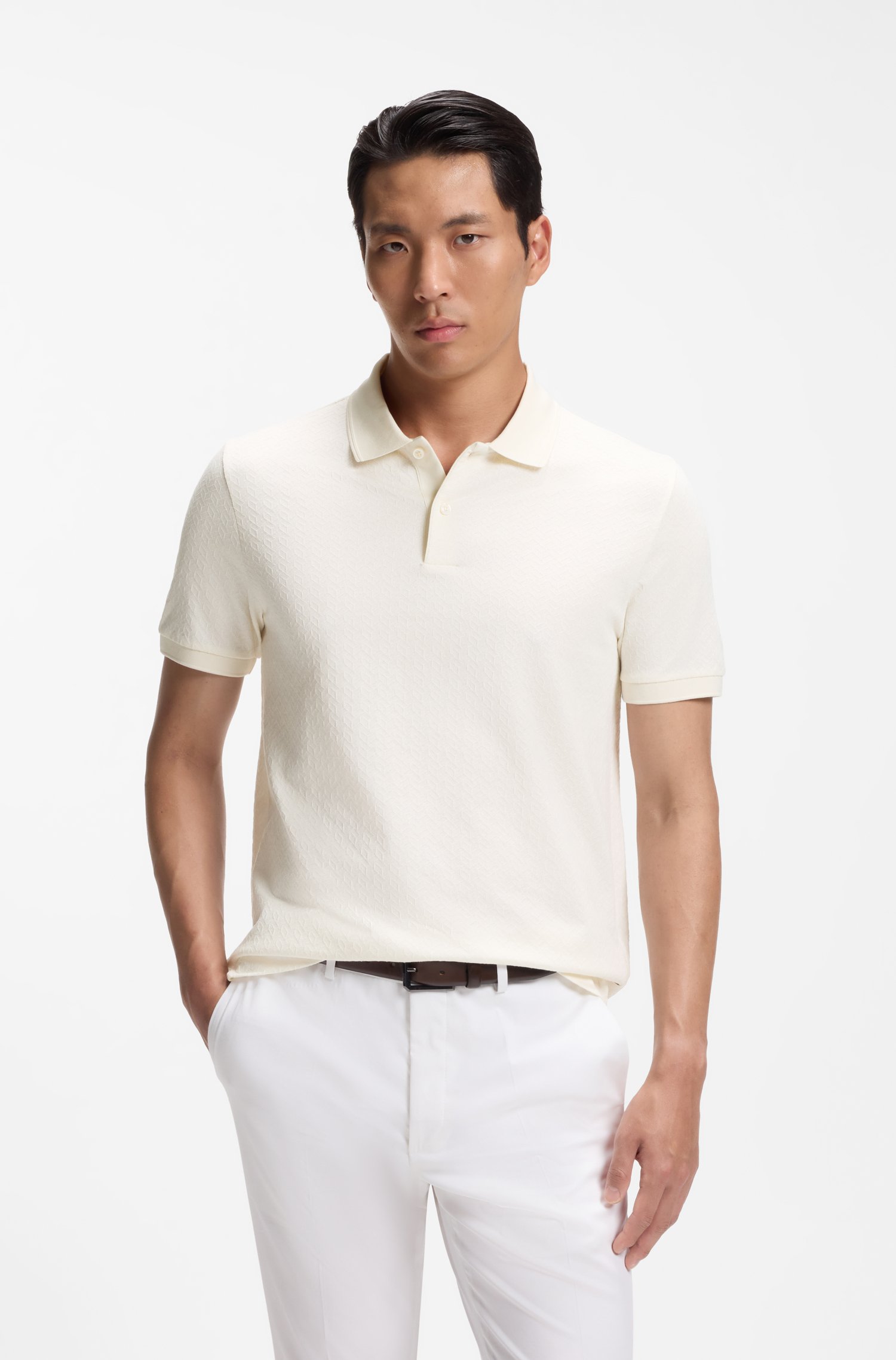 Boss Regular-fit polo in cotton-silk jacquard pikéer herr