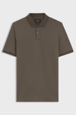 Regular-fit polo in cotton-silk jacquard, Brown