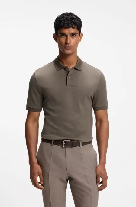 Regular-fit polo in cotton-silk jacquard