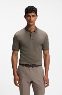 Regular-Fit Poloshirt aus Baumwolle und Seide mit Jacquard-Struktur, Braun