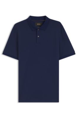 Regular-fit polo in cotton-silk jacquard, Dark Blue