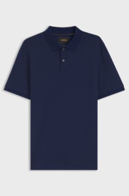 Regular-fit polo van katoen- en zijdejacquard, Donkerblauw