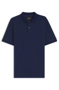 Regular-Fit Poloshirt aus Baumwolle und Seide mit Jacquard-Struktur, Dunkelblau