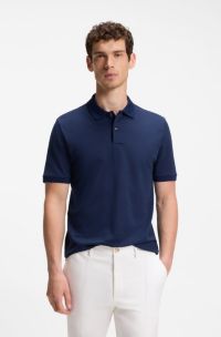 Regular-fit polo in cotton-silk jacquard, Dark Blue