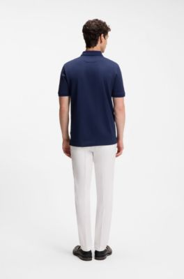 Regular-fit polo in cotton-silk jacquard, Dark Blue