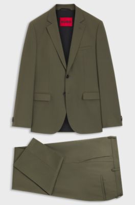 Two-piece extra-slim-fit suit with performance stretch, Olive