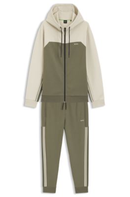 Regular-Fit Hoodie aus Stretch-Baumwolle, Wei&szlig; / Gr&uuml;n