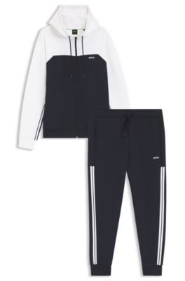 Regular-fit tracksuit in stretch cotton, White / Dark Blue