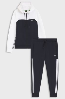 Regular-fit tracksuit in stretch cotton, White / Dark Blue
