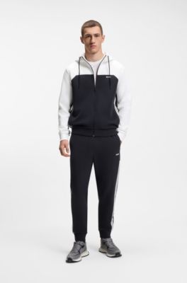 Regular-fit tracksuit in stretch cotton, White / Dark Blue