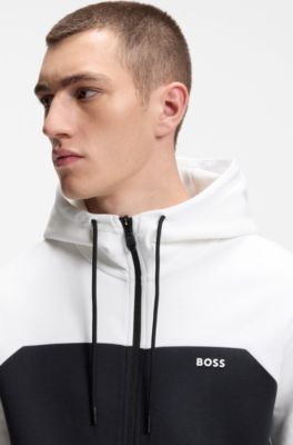 Regular-fit tracksuit in stretch cotton, White / Dark Blue