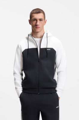 Regular-fit tracksuit in stretch cotton, White / Dark Blue