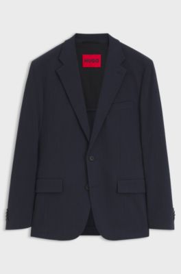 Slim-fit suit jacket in performance-stretch seersucker, Dark Blue