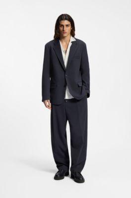 Slim-fit suit jacket in performance-stretch seersucker, Dark Blue