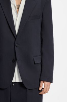 Slim-fit suit jacket in performance-stretch seersucker, Dark Blue