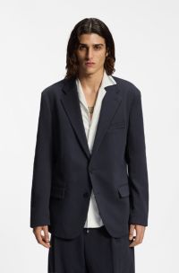 Slim-fit suit jacket in performance-stretch seersucker, Dark Blue