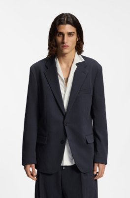 Slim-fit suit jacket in performance-stretch seersucker