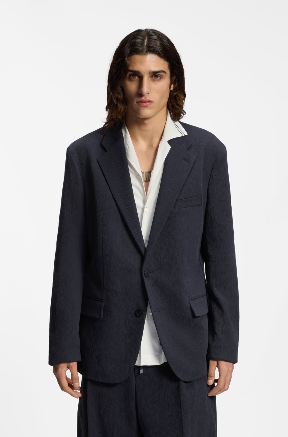 Slim-fit suit jacket in performance-stretch seersucker
