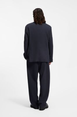 Slim-fit suit jacket in performance-stretch seersucker, Dark Blue