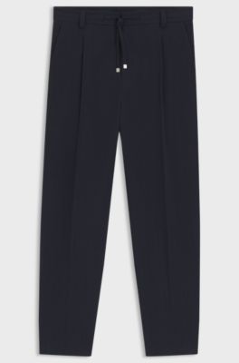 Modern-fit trousers in performance-stretch seersucker, Dark Blue
