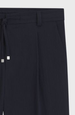 Modern-fit trousers in performance-stretch seersucker, Dark Blue