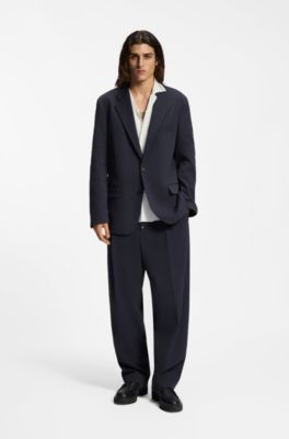 Modern-fit trousers in performance-stretch seersucker, Dark Blue