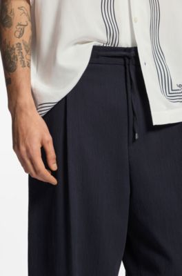 Modern-fit trousers in performance-stretch seersucker, Dark Blue