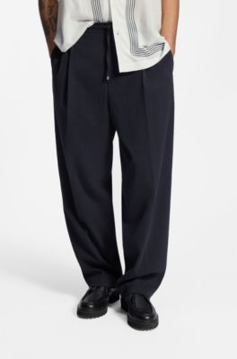 Modern-fit trousers in performance-stretch seersucker, Dark Blue