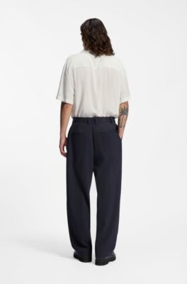 Modern-fit trousers in performance-stretch seersucker, Dark Blue